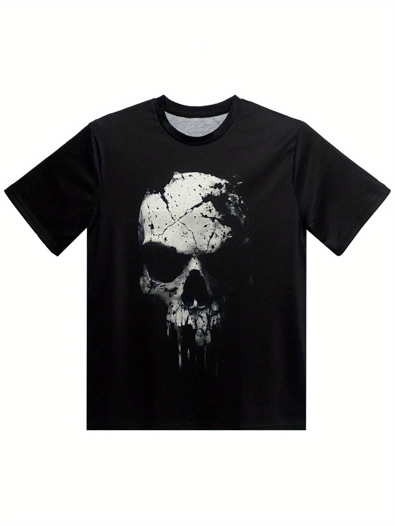 A Novel And Cool Top For Men To Wear Outdoors In Summer, Featuring A 3D Digital Shattered Skull Pattern And A Round Neck Short Sleeved T-shirt - Avalon