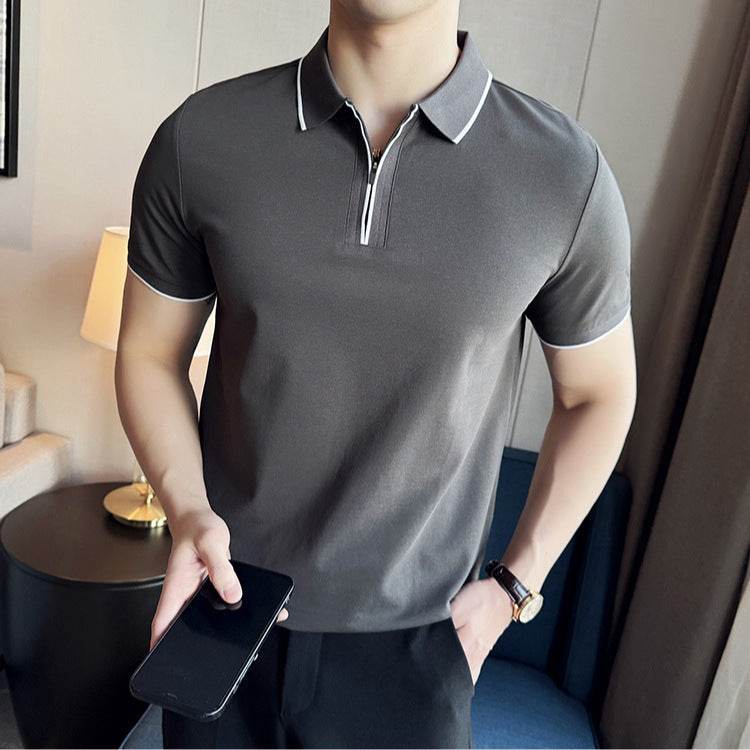 5a Antibacterial Men's Polo Shirt Short Sleeve Zipper And Lapel T-shirt - Avalon