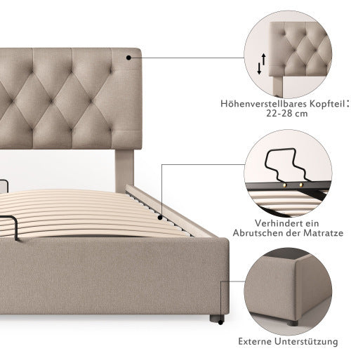 Double Bed With Adjustable Headboard In Linen