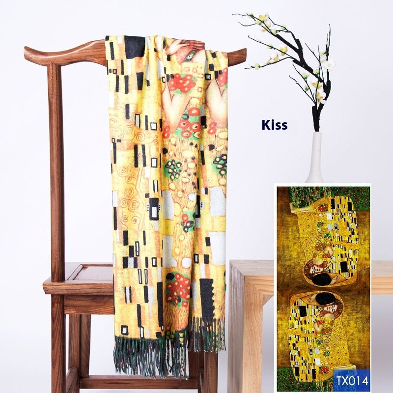 Tassel Digital Printing Scarf Cashmere Oil Painting Shawl