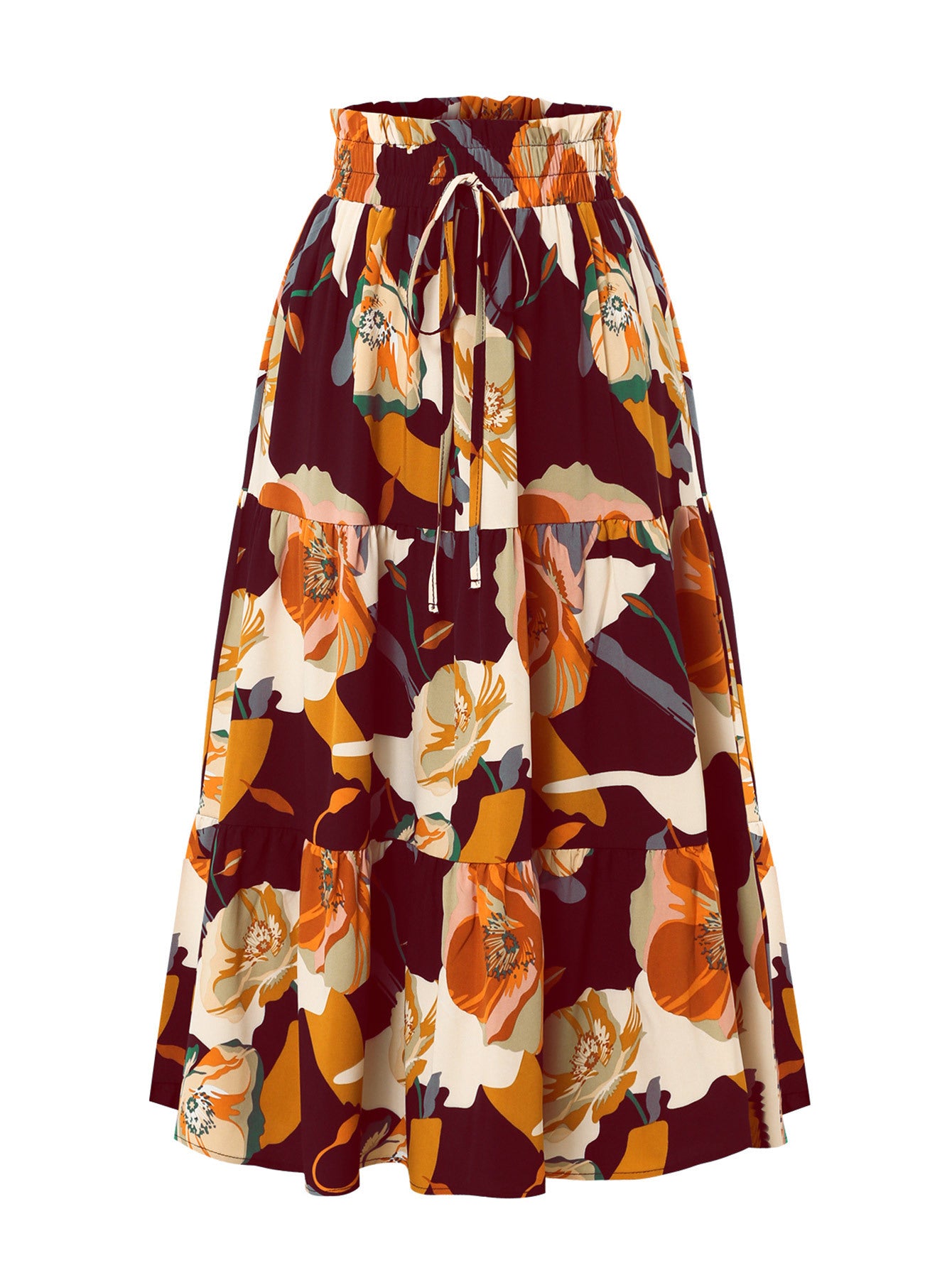Women's Pleated Floral Print Elastic Waist Skirt